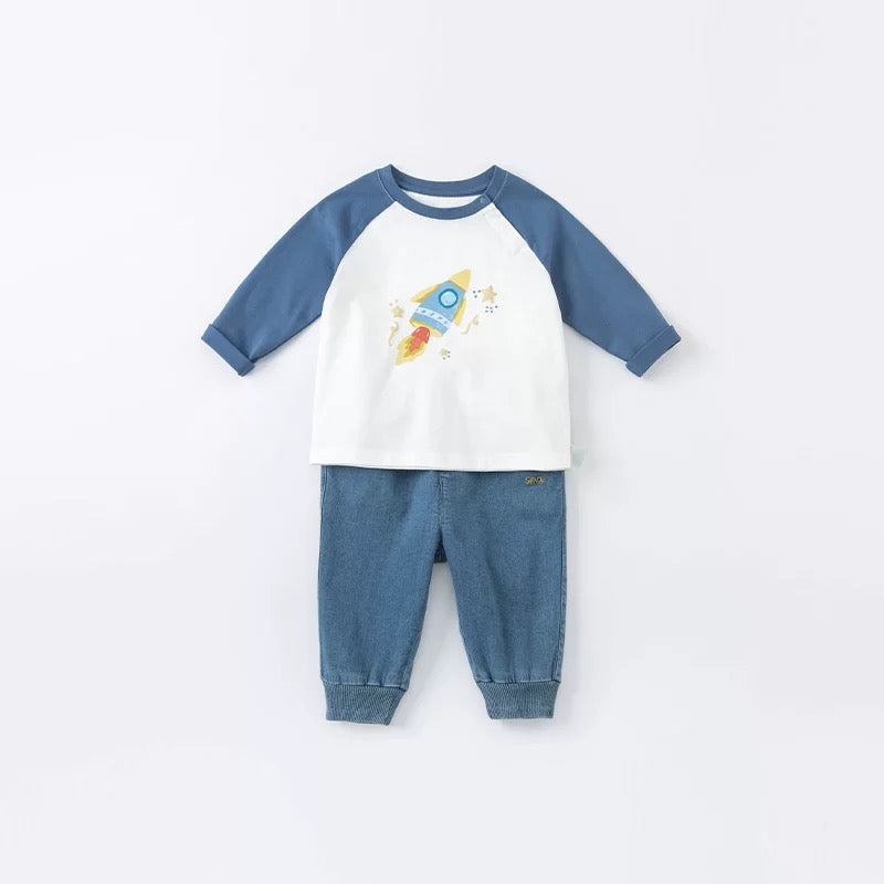 【80cm last one】dave&bella  デイブベラ  ロケットデザインラグランロンT