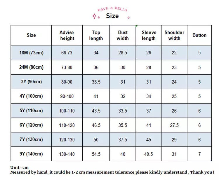 dave&bella Pale color check blouse DB1221686 90cm