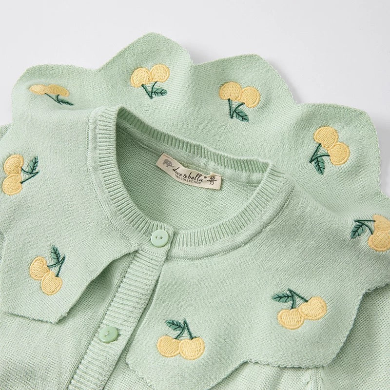 dave&bella デイブベラ チェリー刺繍ビッグカラーライトグリーンカーディガン DB1220488