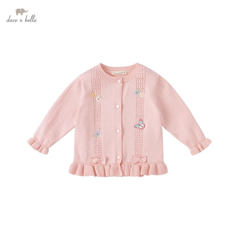 dave&bella デイブベラ バタフライ刺繍ピンクリボンカーディガン DB1221018