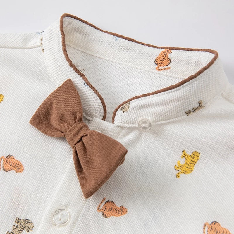 【130cm last one】dave&bella デイブベラ ボウタイ付きタイガーデザインスタンドカラーシャツ DB1220742