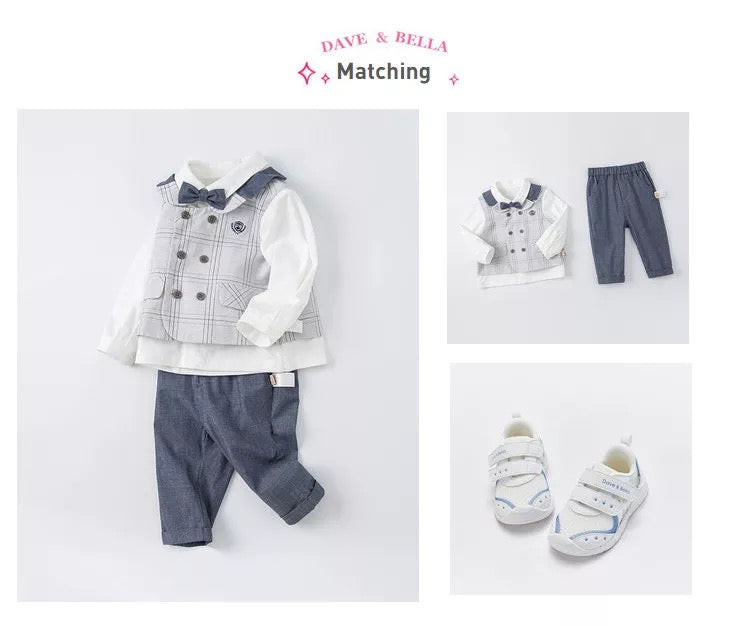 dave&bella Dave Bella Gray Check Vest Docking Dress Setup DB1220611