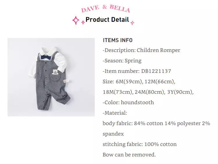 dave&bella Dave Bella Bear-chan point dress-up romper with bowtie DB1221137