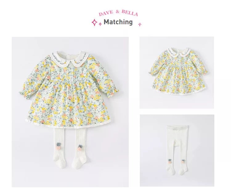 dave&bella Dave Bella Flower embroidery collar yellow green floral dress DB1220800