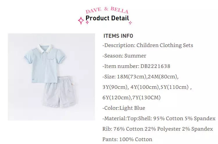 dave&bella light blue polo shirt gray pants set DB2221638
