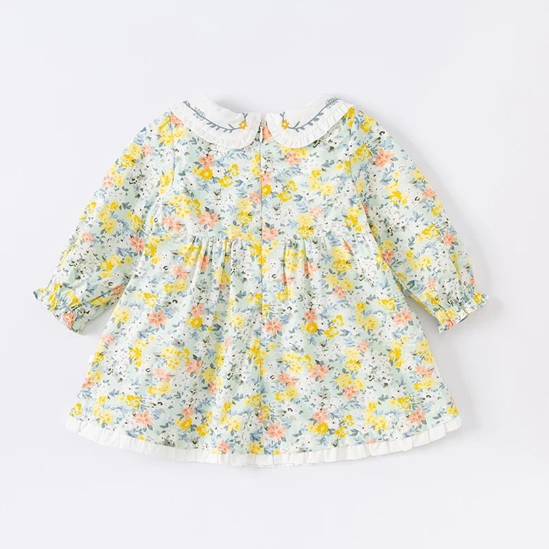 dave&bella Dave Bella Flower embroidery collar yellow green floral dress DB1220800