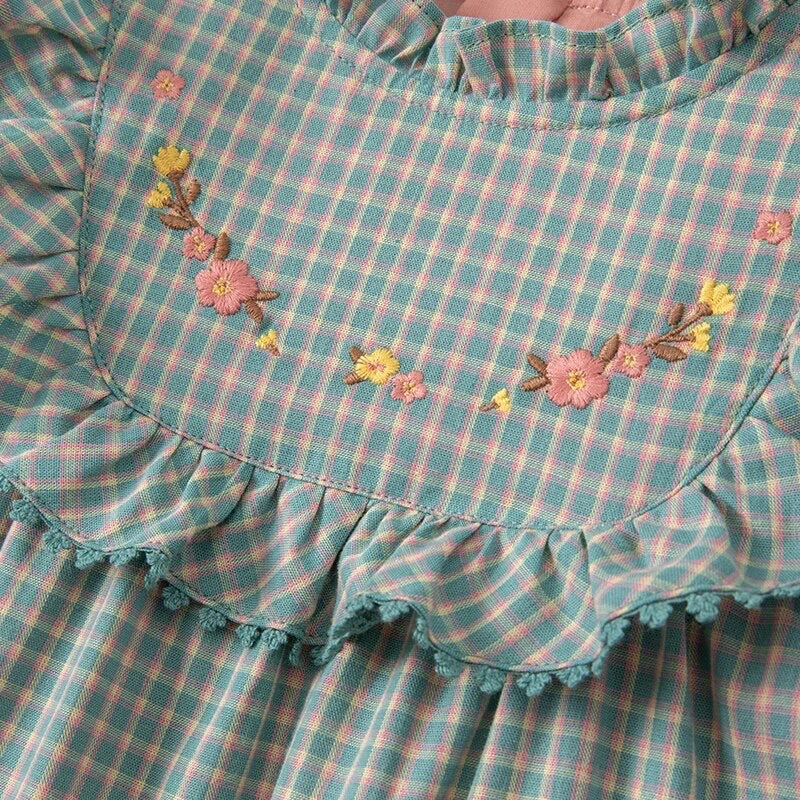 dave&bella Dave Bella Flower embroidery ruffle green check dress DB1220233