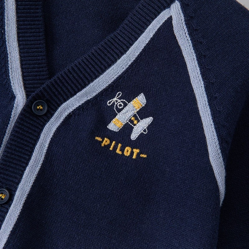dave&bella Dave Bella Airplane Embroidery Navy Cardigan DB1221068