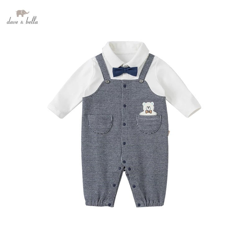 dave&bella Dave Bella Bear-chan point dress-up romper with bowtie DB1221137