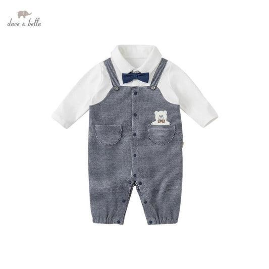 dave&bella Dave Bella Bear-chan point dress-up romper with bowtie DB1221137