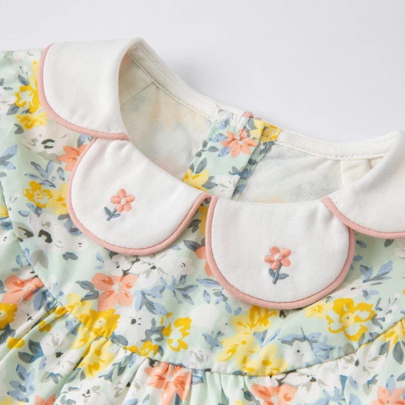 dave&bella デイブベラ ペタル襟イエローグリーンフローラルブラウスセットアップ DB1220785