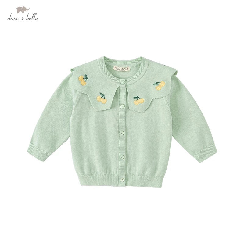 dave&bella デイブベラ チェリー刺繍ビッグカラーライトグリーンカーディガン DB1220488