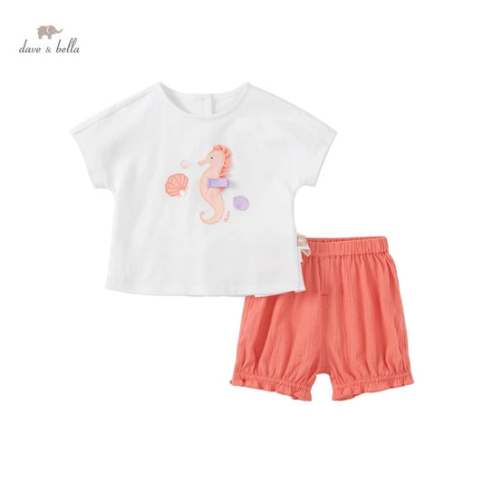 dave&bella dave bella back ruffle shell seahorse tops & orange pants set