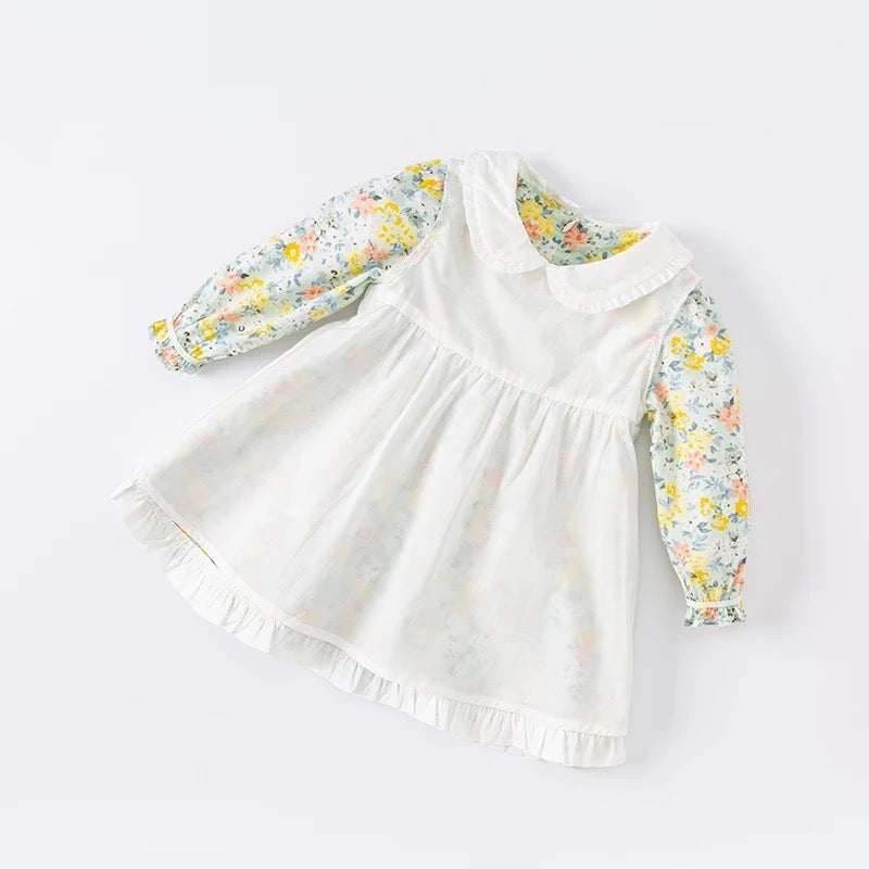 dave&bella Dave Bella Flower embroidery collar yellow green floral dress DB1220800