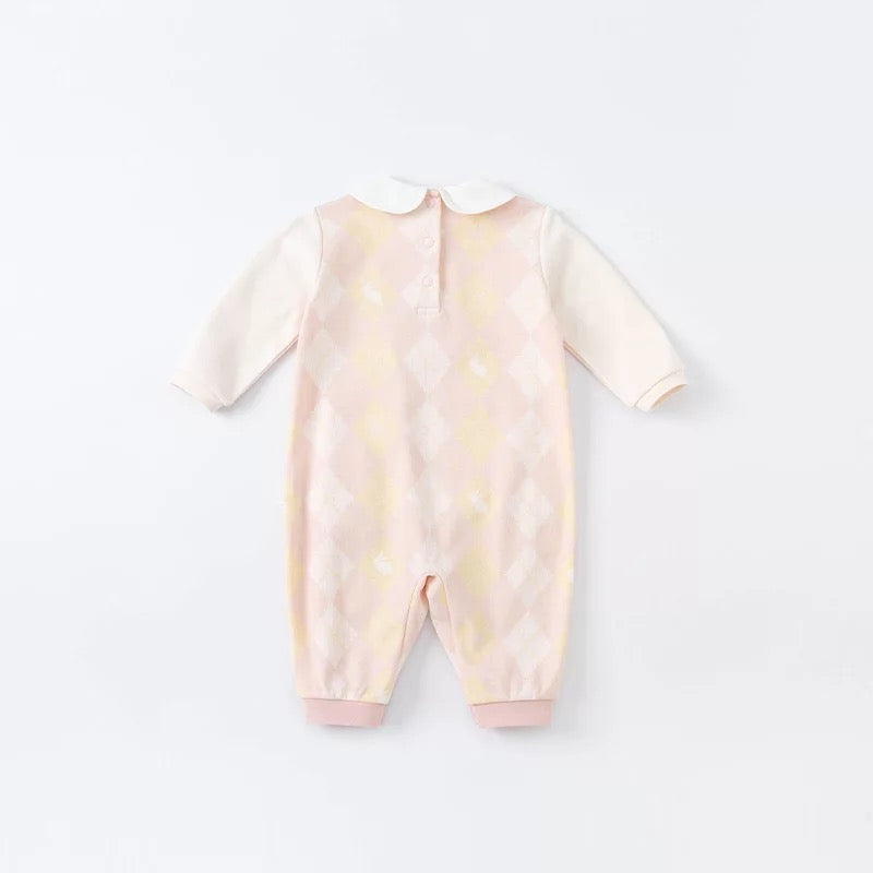 dave&bella Dave Bella fluffy bunny pink argyle romper