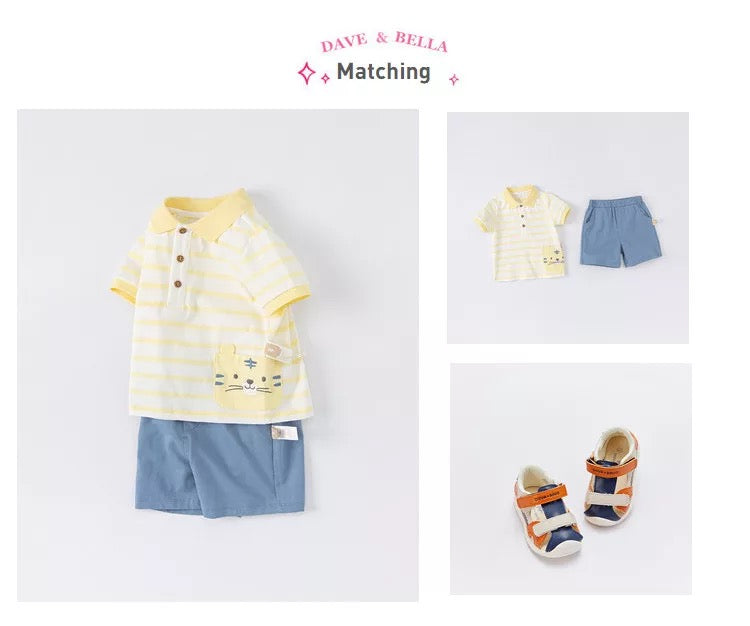 dave&bella デイブベラ タイガーポケットイエローボーダーポロシャツセットアップ DB2221392 90cm