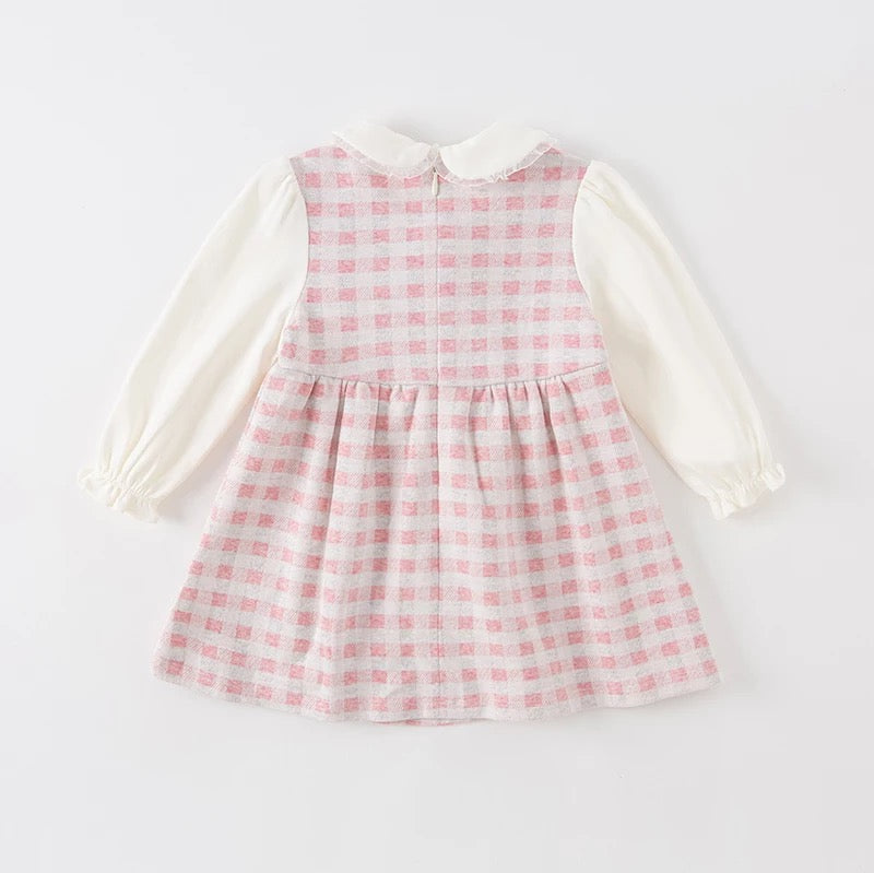 dave&bella デイブベラ フラワー&ラビット刺繍ピンクチェックワンピース DB3223117