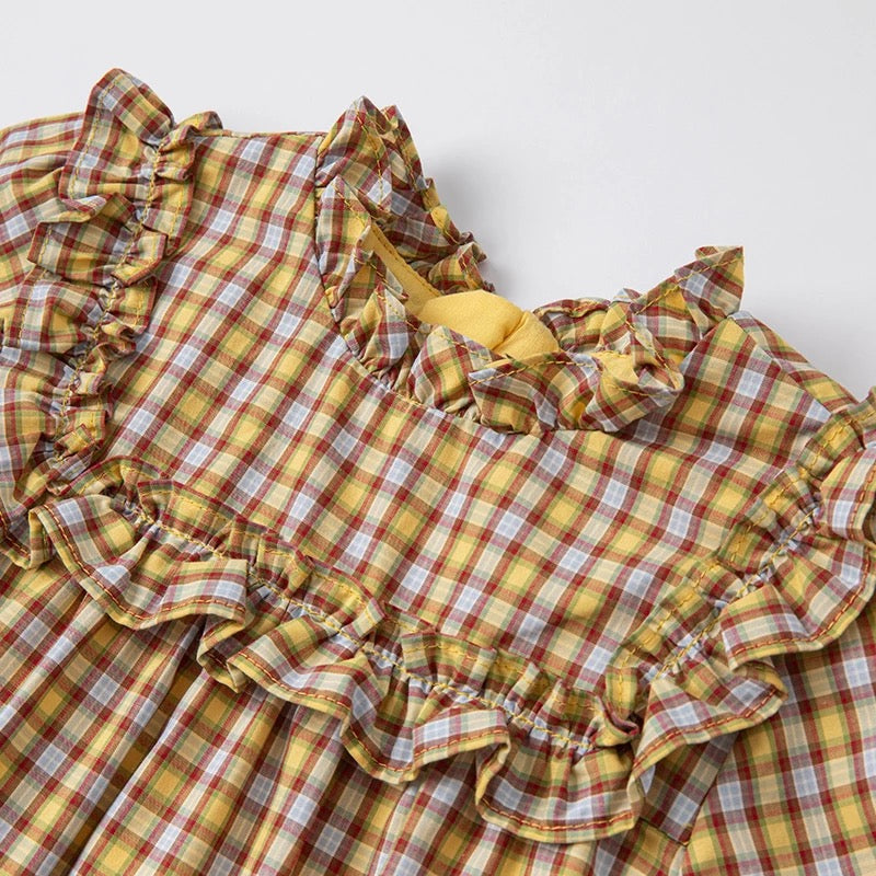 dave&bella Yellow check dress with pochette DB1221161 100cm