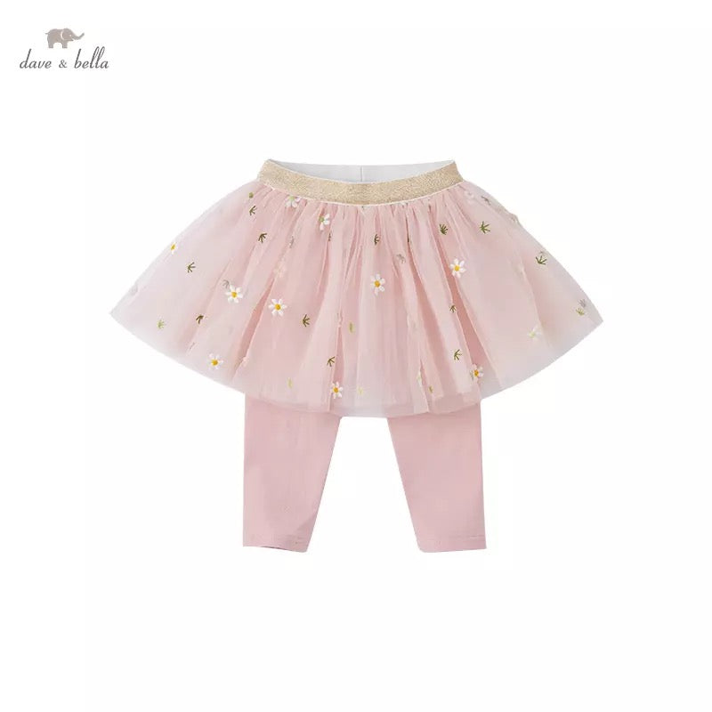 dave&bella Dave Bella Flower Embroidery Tulle Skirt Leggings DB1220797