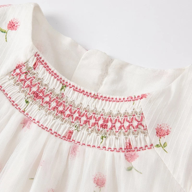 【80cm last one】dave&bella デイブベラ フラワーデザインスモッキングワンピース DB2221628