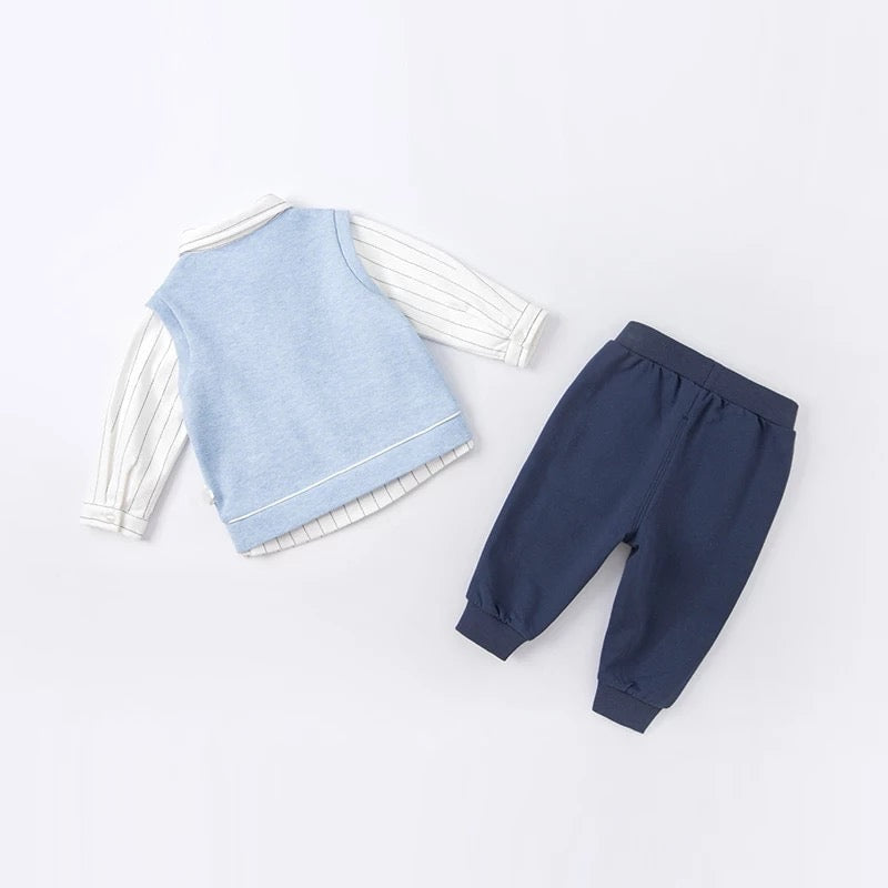 dave&bella デイブベラ ボウタイ付きライトブルーベストドッキングトップス&ネイビーパンツセット DB1220499