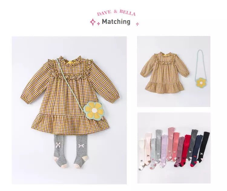 dave&bella Yellow check dress with pochette DB1221161 100cm