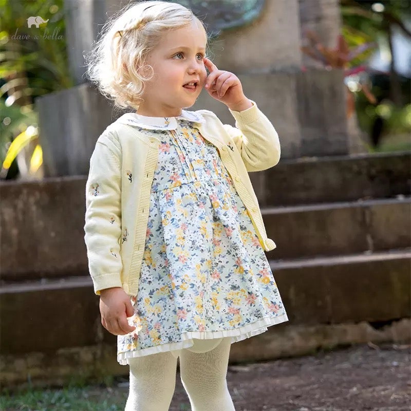 dave&bella Dave Bella Flower embroidery collar yellow green floral dress DB1220800