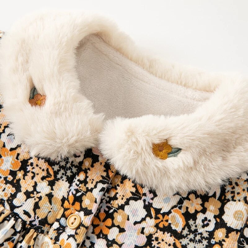 dave&bella デイブベラ ポシェット付きふわふわ襟フローラルワンピース DB4224226 90cm