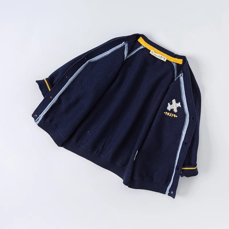 dave&bella Dave Bella Airplane Embroidery Navy Cardigan DB1221068