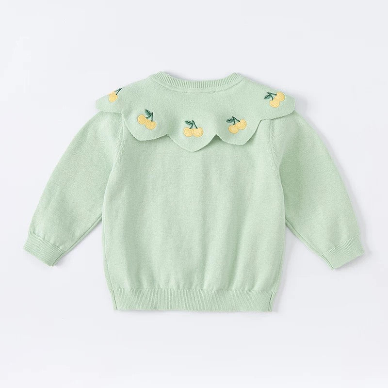 dave&bella デイブベラ チェリー刺繍ビッグカラーライトグリーンカーディガン DB1220488