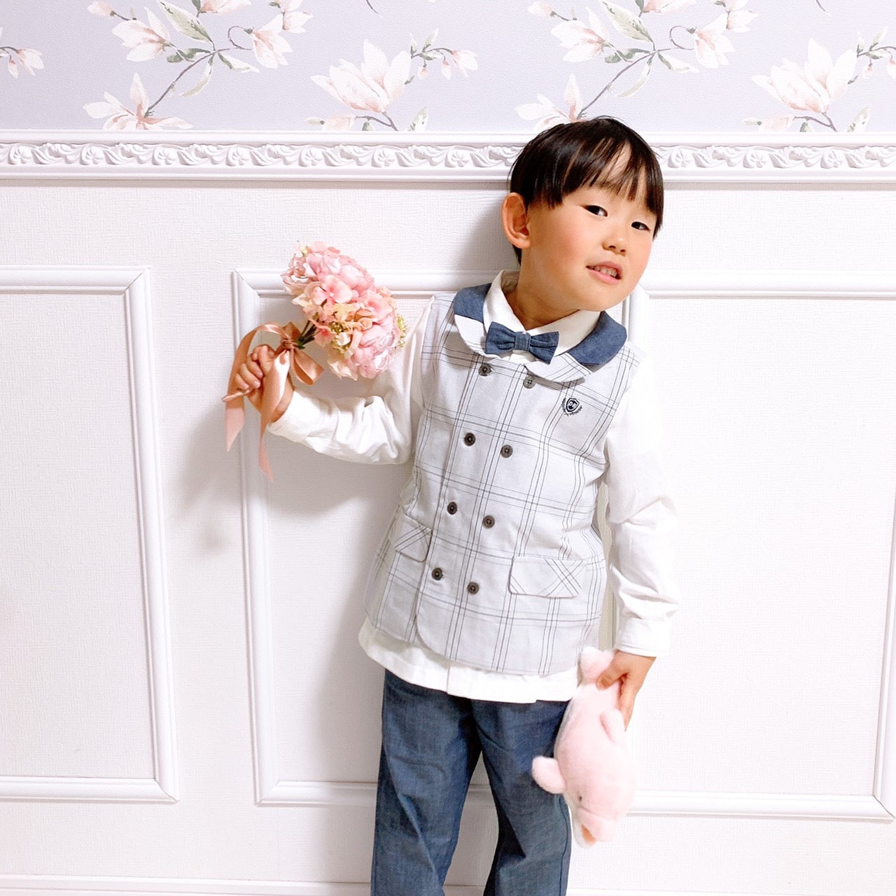 dave&bella Dave Bella Gray Check Vest Docking Dress Setup DB1220611