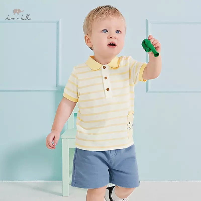 dave&bella デイブベラ タイガーポケットイエローボーダーポロシャツセットアップ DB2221392 90cm