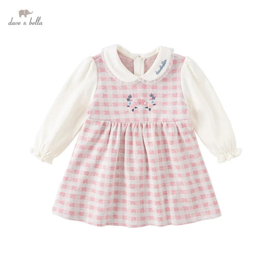 dave&bella デイブベラ フラワー&ラビット刺繍ピンクチェックワンピース DB3223117