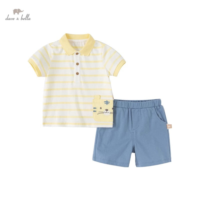 dave&bella デイブベラ タイガーポケットイエローボーダーポロシャツセットアップ DB2221392 90cm