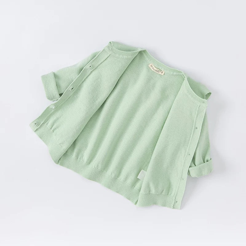 dave&bella デイブベラ チェリー刺繍ビッグカラーライトグリーンカーディガン DB1220488