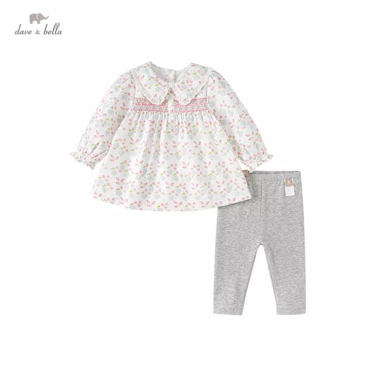 dave&bella Dave Bella Pink Floral Smocking Tops Setup DB1221065