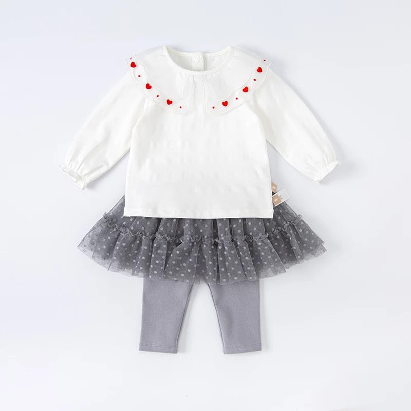 dave&bella Dave Bella heart embroidery double collar blouse DB1220891