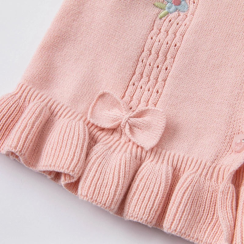 dave&bella デイブベラ バタフライ刺繍ピンクリボンカーディガン DB1221018