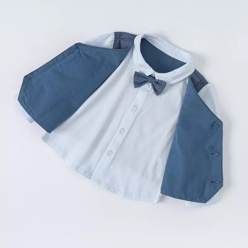 dave&bella Dave Bella blue vest docking shirt setup with bowtie DB1221148