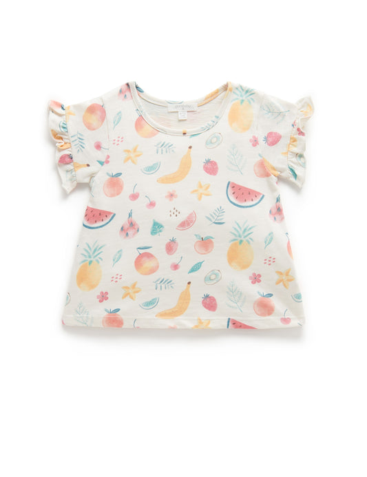 Purebaby RUFFLE TEE tropical fruits print PB1029S22