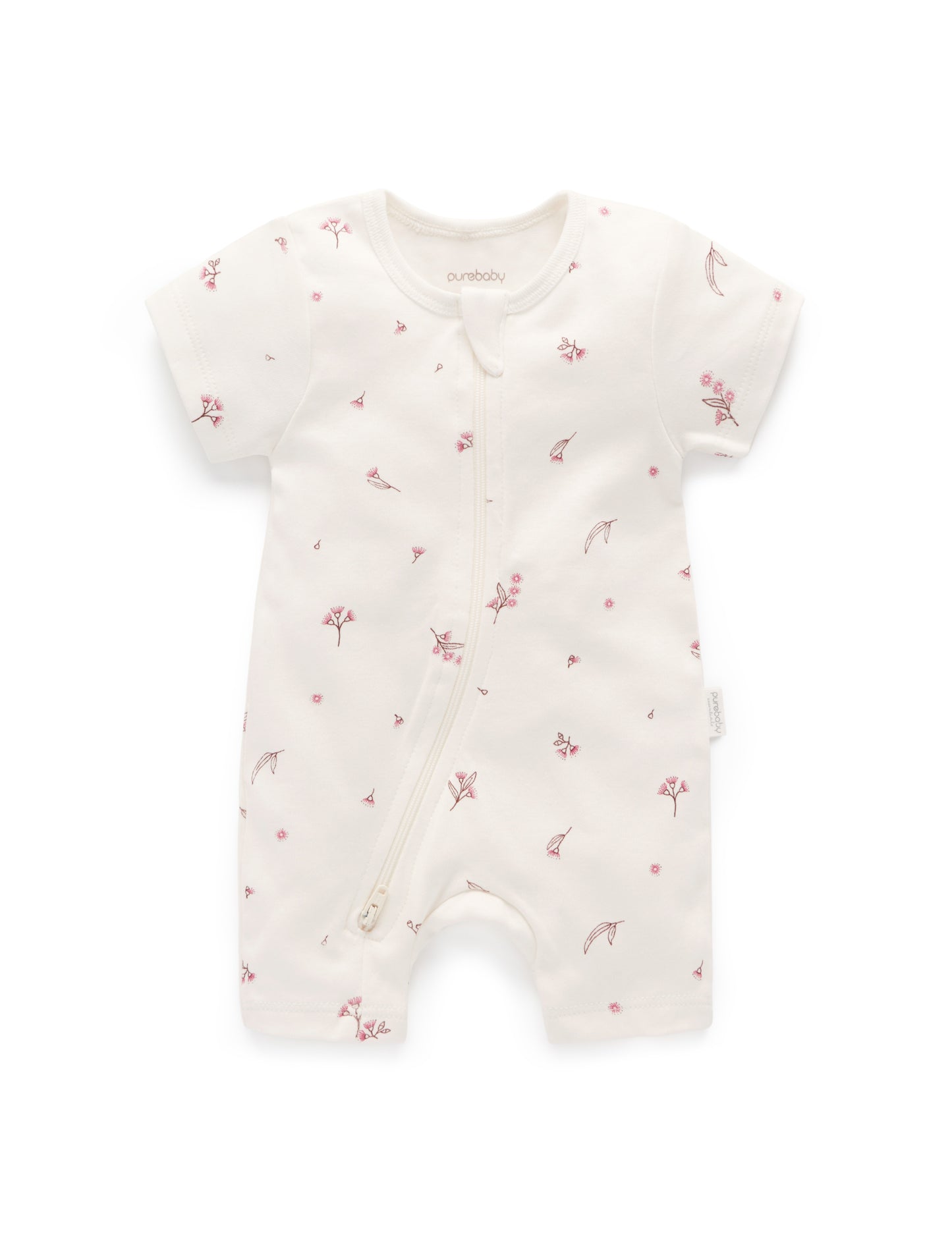 Purebaby Purebaby S/S SHORT LEG ZIP GROWSUIT vanilla blossom PE1005ES