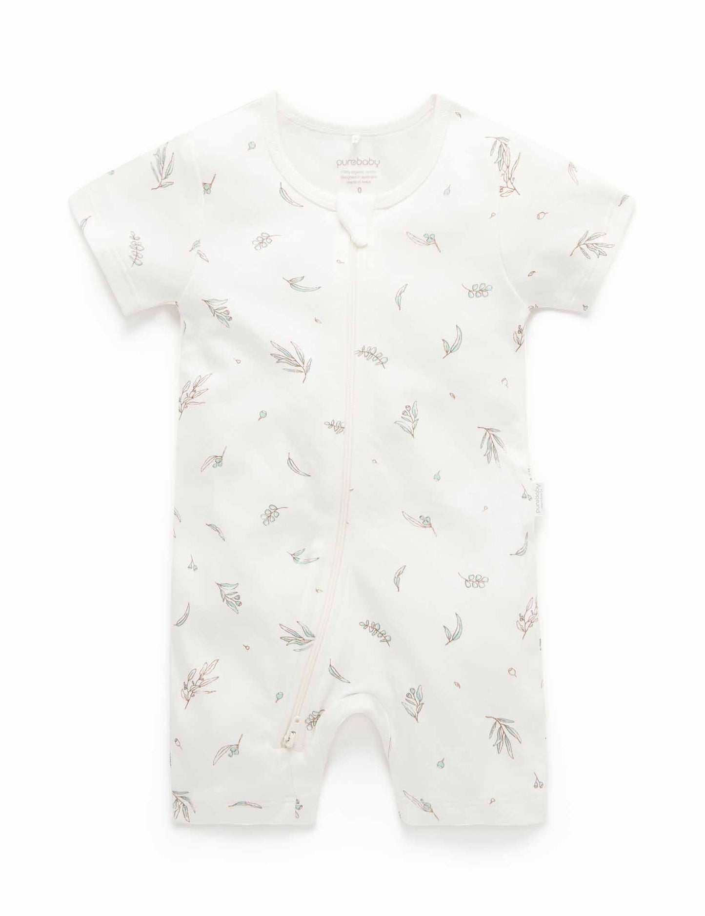 Purebaby Purebaby S/S SHORT LEG ZIP GROWSUIT vanilla eucalyptus PE1005ES