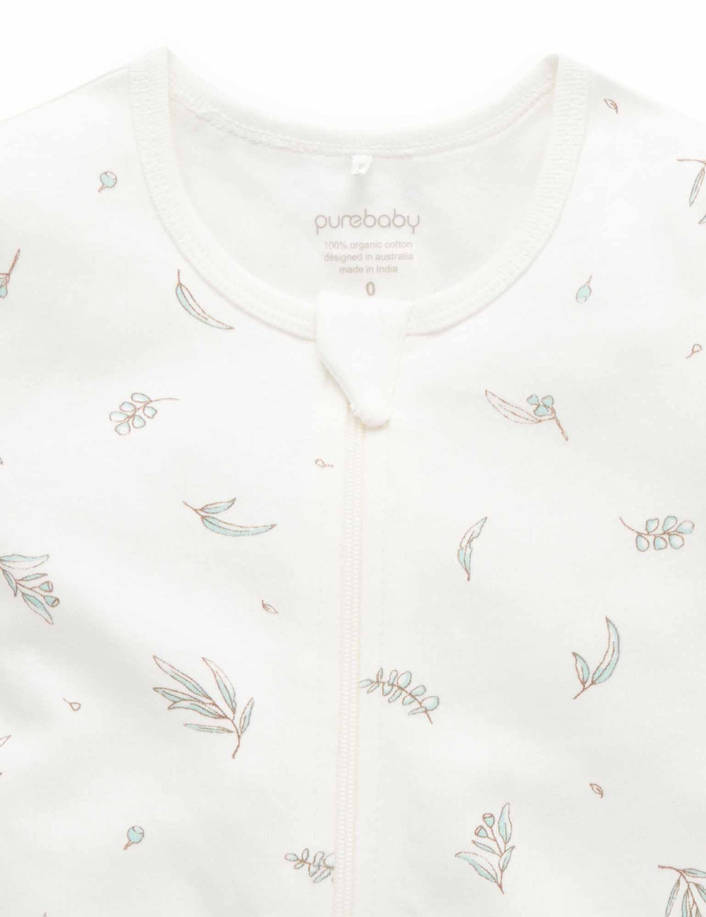 Purebaby Purebaby S/S SHORT LEG ZIP GROWSUIT vanilla eucalyptus PE1005ES