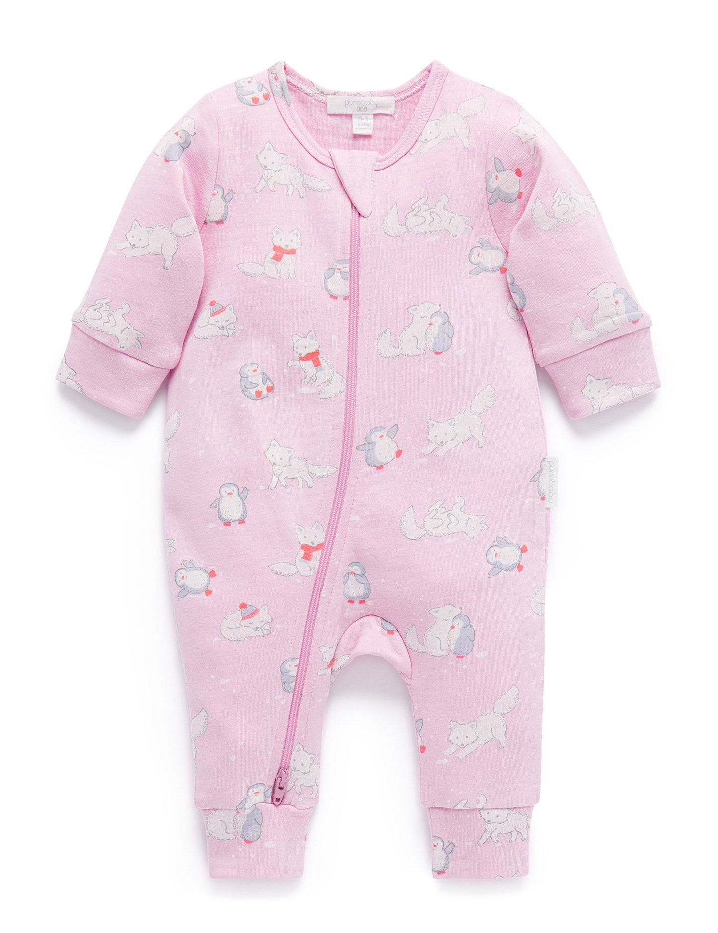 Purebaby FOOTLESS ZIP GROWSUIT frolicking foxes print PN1043W23