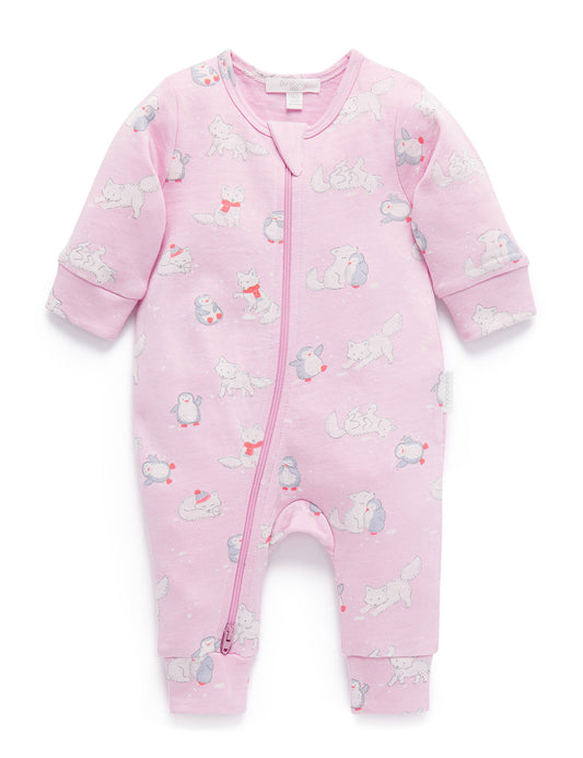 Purebaby ピュアベビー FOOTLESS ZIP GROWSUIT frolicking foxes print  PN1043W23