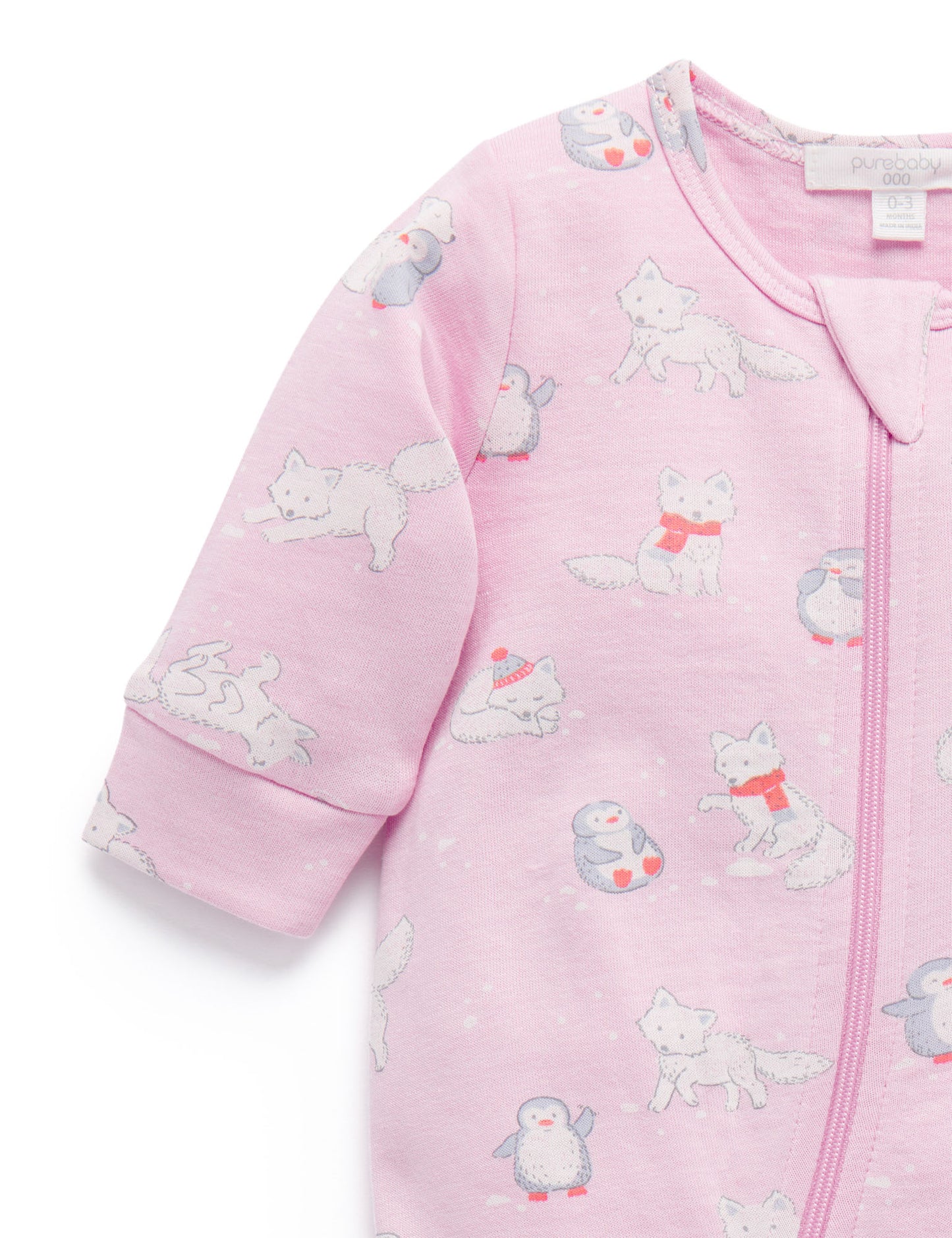 Purebaby FOOTLESS ZIP GROWSUIT frolicking foxes print PN1043W23