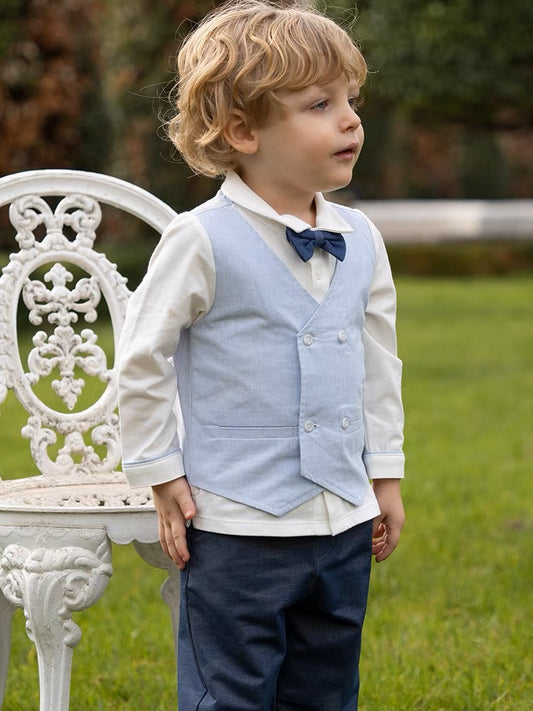 dave&amp;bella Light blue vest docking shirt and pants set with bowtie DB1230266