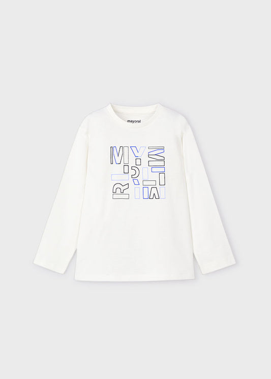 Mayoral マヨラル Basic t-shirt with lettering for boys Cream 173