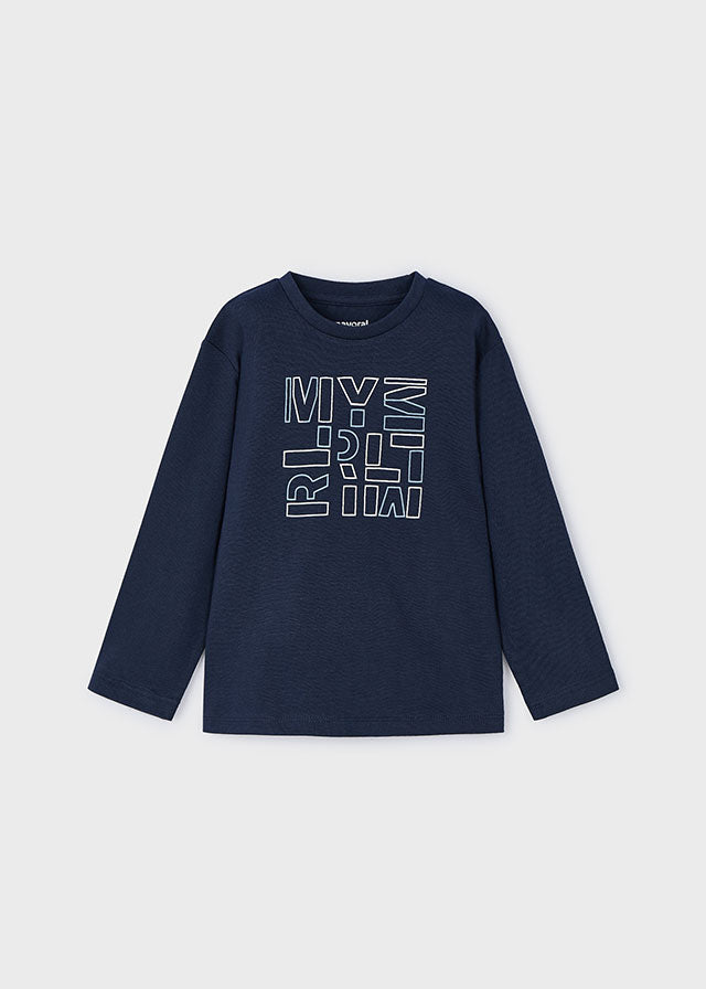 Mayoral マヨラル Basic t-shirt with lettering for boys  Navy blue 173