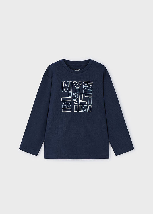 Mayoral マヨラル Basic t-shirt with lettering for boys  Navy blue 173